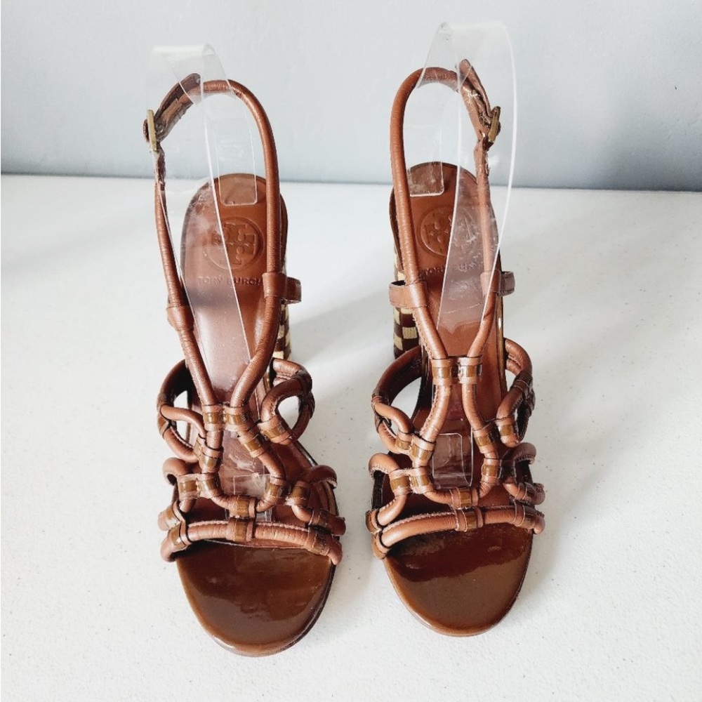 Tory Burch sz 8 1/2 Chic Brown Strappy Heels Excellent condition - Picture 2 of 7